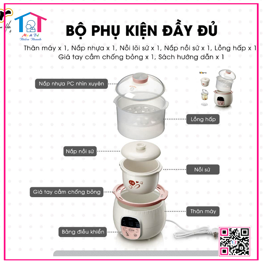 Nồi nấu chậm Bear có lồng hấp