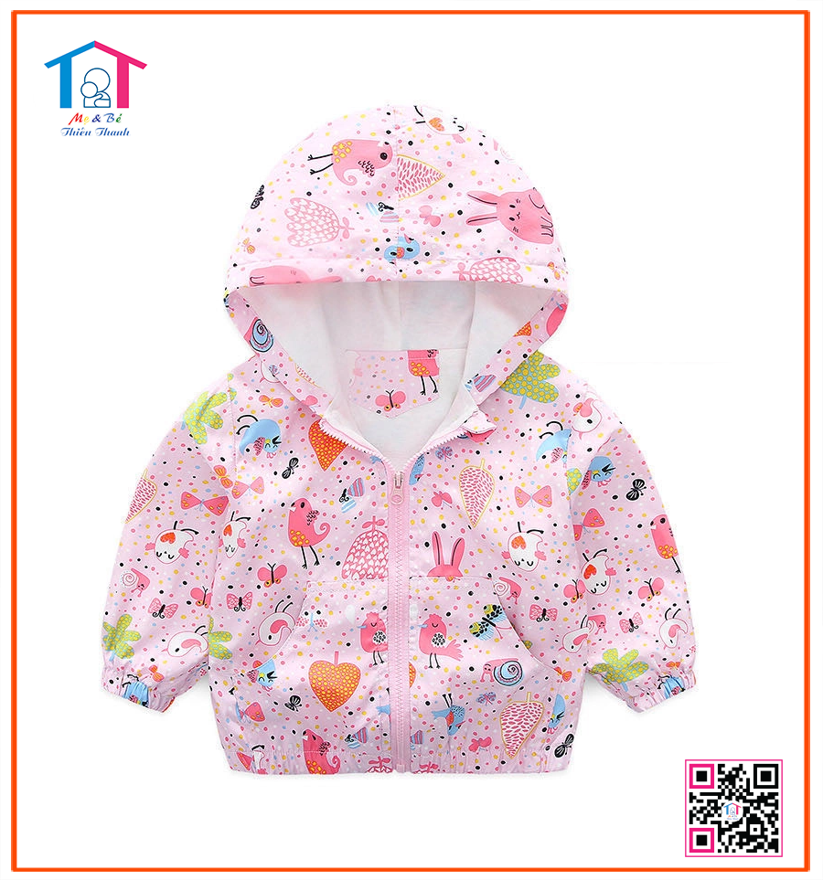Áo khoác cotton có nón in họa tiết